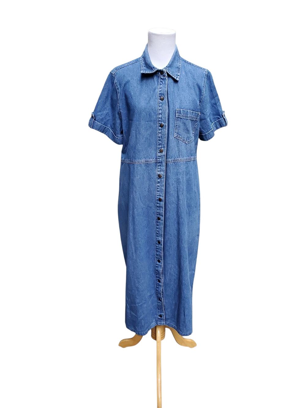 Vintage Denim Jumper Pinafore Dress Cottagecore Modest 90s Farmcore Prairie Sz L